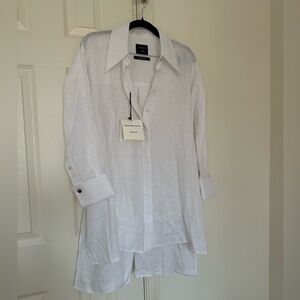 XS Massimo Dutti long white linen shirt NWT